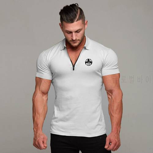 Men Cotton Short Sleeve Polo Shirt Men Business Fitness Slim Fit Male Running Sport Gym Bodybuilding Workout Poloshirt