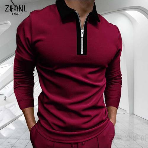 2021 Autumn Fashion Sports Polo Shirts Men Long Sleeve Turn Down Collar Zipper Slim Fit Polo Shirt For Men Casual Polos Tops