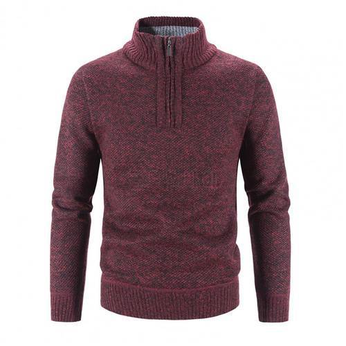 Classic Solid Color Long Sleeve Knitted Sweater Autumn Winter Turtleneck Zipper Neck Men Sweater Pullover Outerwear for Home
