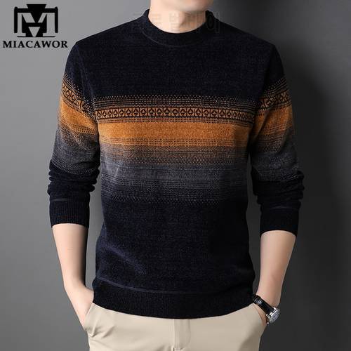 New Winter Warm Sweater Men Fashion Color Vintage Streetwear O-Neck Fleece Pullover Male Knitted Jumper Casual Pull Homme Y378