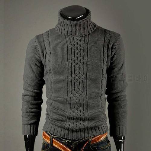 Men Slim Sweater Ribbed Cuffs Leisure High-necked Solid Color Warm Knitted Tops Daily Wear 2022 New