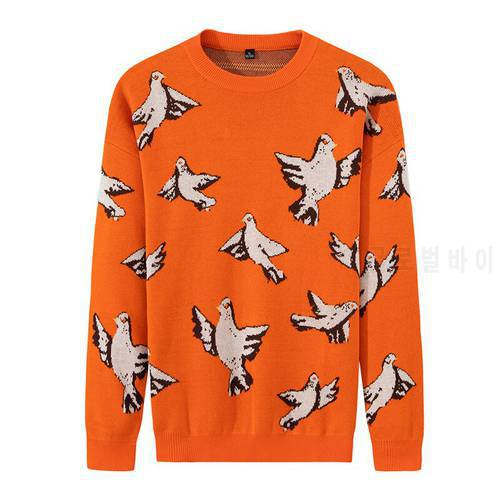 Varsanol O Neck Knitted Pullovers Sweater Men Winter Loose Longsleeve Mens Clothes Oversized Sweater Printed Bird Pull Homme 3XL