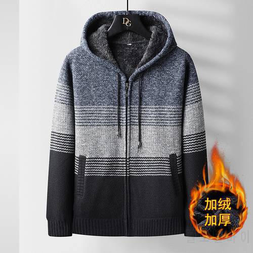 Hooded Men&39s Cardigan Sweater Casual Fleece Striped Coats Homme Clothing Winter Jacket Men Knitted Cardigan Men Thick Tops Man