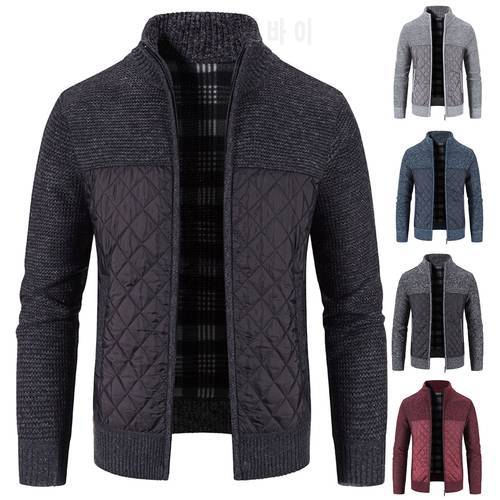 Men Cotton-padded Jacket Fashion Standing Collar Knitted Cardigan Winter Thick Coats Slim Fit Business Casual Brand Male Jackets