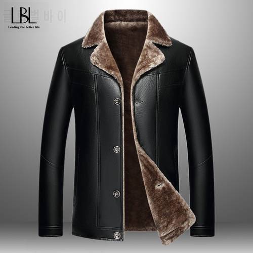 2022 New Mens Thick Leather Jackets Male Fashion Jackets Faux Fur Collar Windproof Warm Coats Man Brand Clothing Winter Autumn