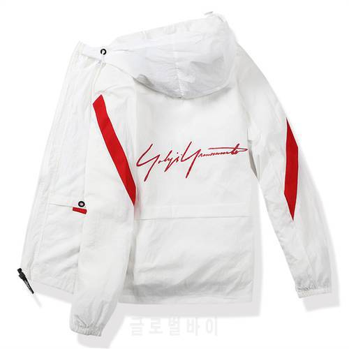 Men&39s Thin Windbreaker Hooded Jacket Lightweight Casual Zip-up Bomber Coat Letter Translucent Sun Protection Clothing