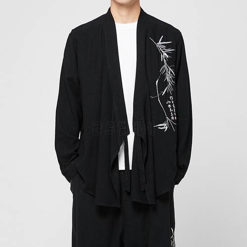 4328 Kimono Jacket Men Black White Chinese Style Plus Size5XL Vintage Kimono Coat Cardigan Mens Coats And Jackets Spring Autumn