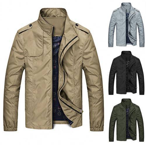 Men&39s Coat 3D Cutting Popular Zipper Closure Solid Color Stand Collar Top Two Pockets Zipper Closure Casual Jacket for Autumn