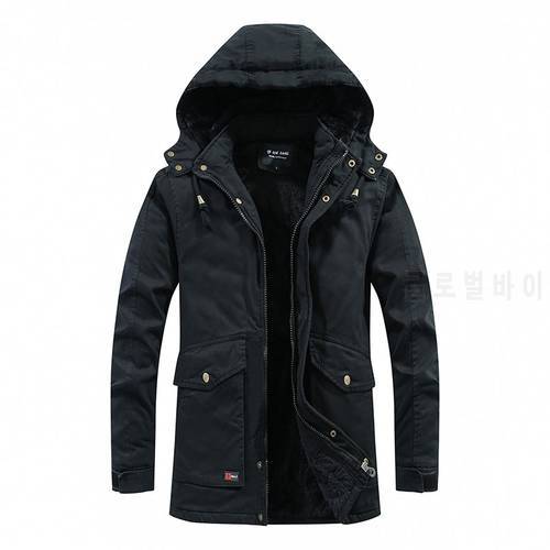 Men&39s Jacket Hooded Winter New Style Plus Velvet Windproof Large Fur Collar Mid-Length Cotton Water Parka Coat for Men