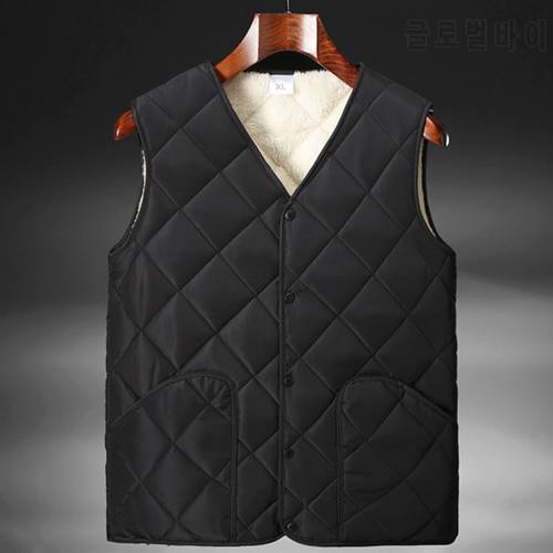 3638 Autumn Winter Vest Coat Men Warm Black Casual Sleeveless Coat V-Neck Velvet Vest For Men Thick Sleeveless Coat Slim Cotton