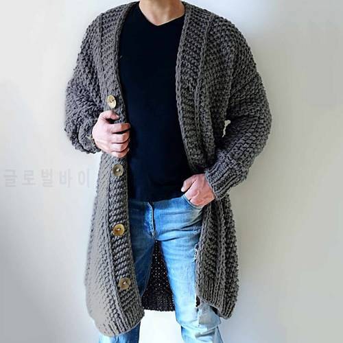 Men&39s Sweater Cardigan Coat Casual Fashion Loose Plain Long Knitted Oversize Male Outwear Button-up Jumper Coats New Cardigans
