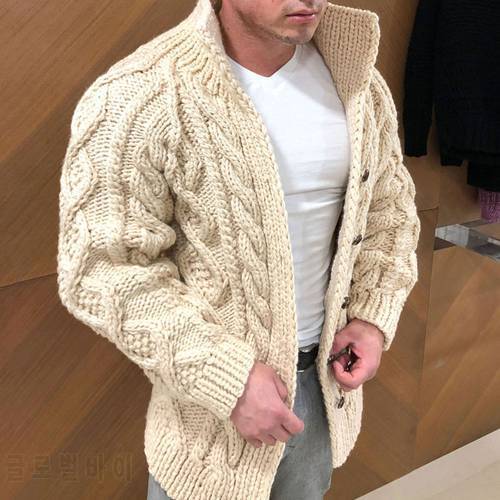 Men Cardigan Sweater Coat Winter Autumn Fashion Single-Breasted Long Sleeve Warm Knitted Sweaters Jumpers Casual Outwear Tops