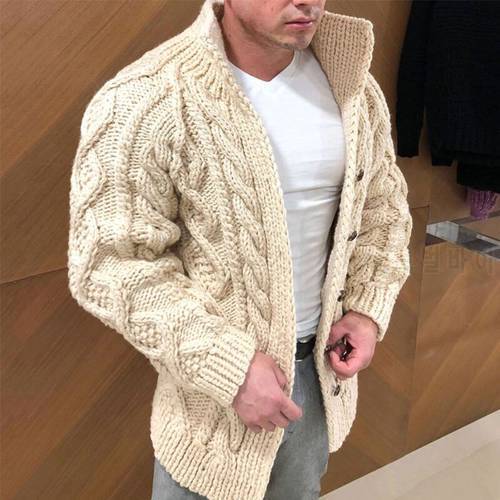 Sweater Men Cardigan Beige Color Autumn Winter Clothing Thick Knitwear Jacket Coat Mens Knitted Twist Warm Button Up Cardigans