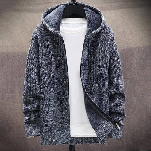 2021 New Winter/Autumn Men&39s Jacket Knitted Long Sleeve Cardigan Solid Color Hooded Zipper Closure Cardigan Sweater Outerwear