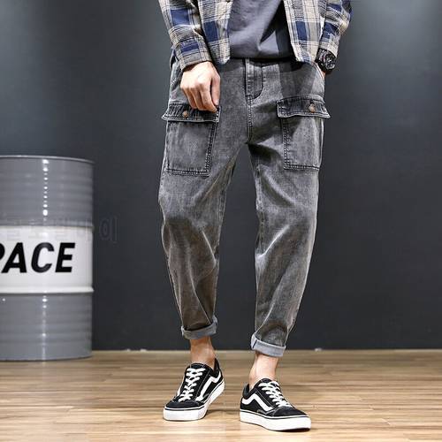 Casual trousers overalls jeans men&39s loose feet high elastic large size pants plus fat increase Harlan was thin