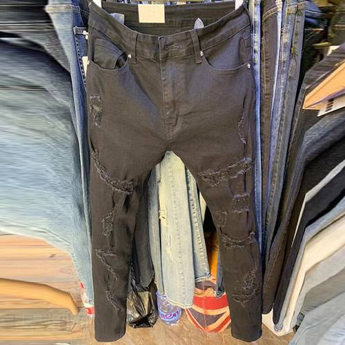 Men Slim Jeans Korean Version Hole Fashion Brand Black Ripped Jeans Male Solid Destroyed Jean Homme De Marque Straight Pants