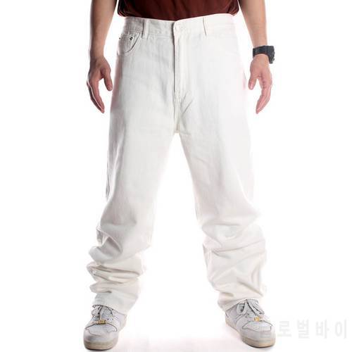 Men Street Dance Hip-hop Skateboard Baggy Jeans Solid White Straight Loose Hip Hop Jeans Denim Pants Oversize Plus Size 44 46