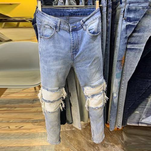 Ripped Jeans For Men Stacked Jeans 2021 Men Trendy Slim Jeans Fashion Brand Hole Beggar Personality Pants Skinny Jeans Men