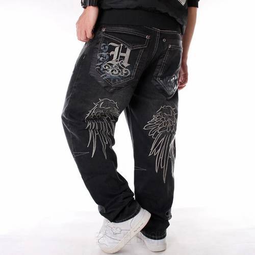 Men street dance hiphop Jeans Fashion embroidery Black Loose board Denim pants Overall Male Rap Hip Hop Jeans Plus Size 30-42-46