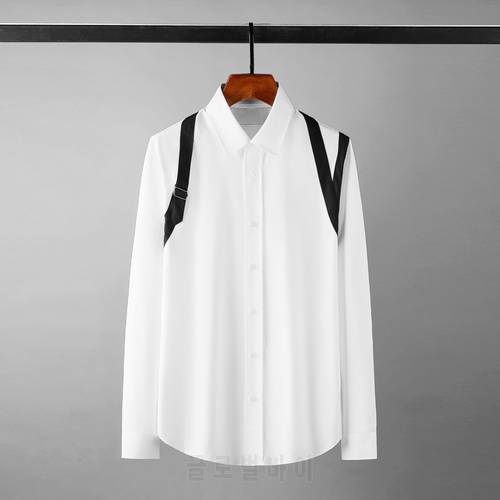 Minglu Cotton Male Shirts Luxury Long Sleeve Black Ribbon Streetwear Mens Dress Shirts Slim Fit Party Tuxedo Man Shirts 3xl