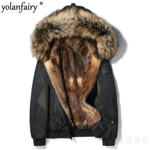 Real Fur Coat Men Parka Short Winter Jacket Mink Fur Liner Raccoon Dog Fur Collar Hooded Camouflage Parkas Hombres 2020 CL-19901