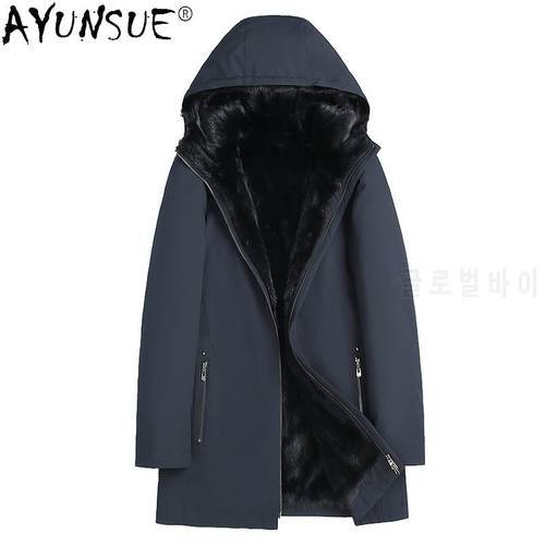 AYUNSUE Winter Warm Fur Coat Men&39s Mink Fur Liner Jackert Male Hooded Midi Fur Parkas Man&39s Korean Clothes Chamarras Para Hombre
