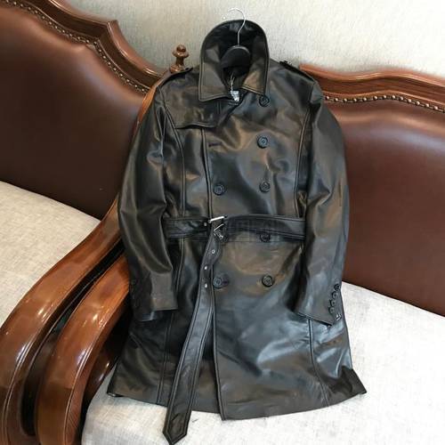 Japan style Italy uncoated genuine leather lamb skin leather male long windbreaker Motorcycle Jacket