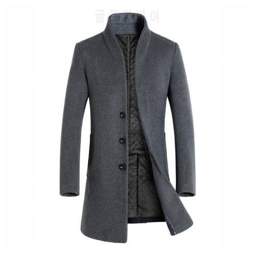Jacket Men&39s Winter Jacket Solid Color Long Sleeve Woolen Trench Slim Jackets Outwear Men&39s Blazer Long Jacket