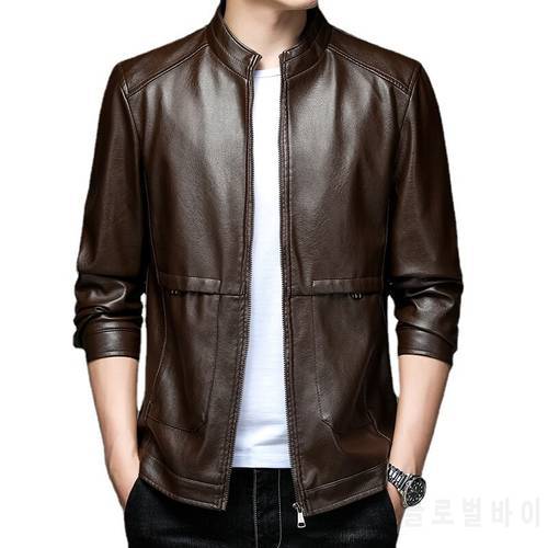 Stand-up collar leather jacket men&39s autumn winter handsome business loose imitation leather coat/high-quality leather jacket