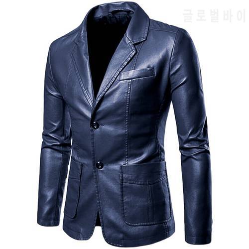 2022 Spring Autumn Fashion New Men&39s Lapel Leather Dress Suit Coat / Male Business Casual Pu Blazers Jacket
