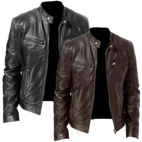 Chic Men&39s Autumn Leather Jacket Men&39s Stand Collar Jacket Men&39s Motorcycle Leather Jacket Slim Brand Clothing Street Style 2021