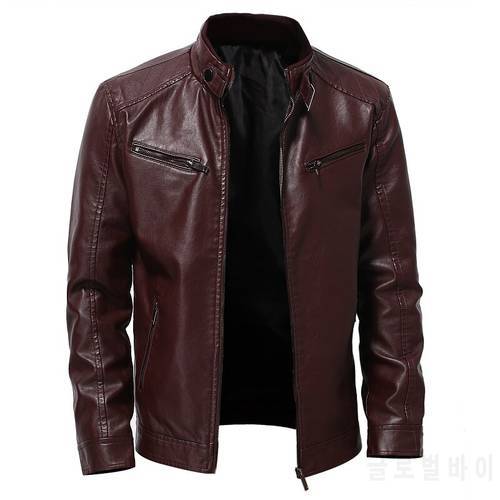 2021 autumn and winter new zipper motorcycle leather jacket stand collar large size business gentleman PU leather Coats male