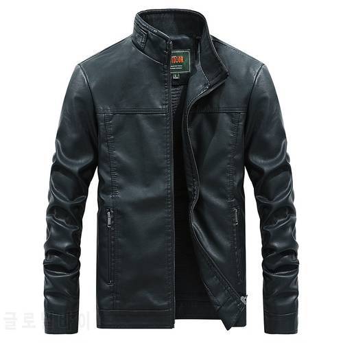 Utumn Solid Color Leather Jacket Stand-up Collar PU Jacket Loose Casual Motorcycle Thick Coat Men&39s Baseball Jacket Men