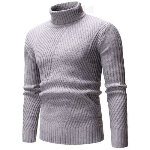 Men&39s Knitted Sweater Autumn&Winter Warm Solid Color Casual Long Sleeve High Neck Turtleneck Slim Fit Sweater Jersey Top