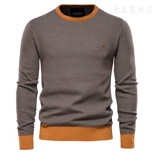 AIOPESON Cotton Loose Pullovers Sweater Men Casual Warm Quality Spliced Mens Knitted Sweater Winter Fashion Sweaters for Men