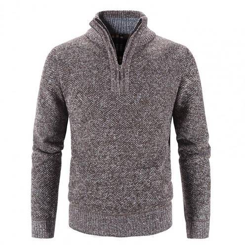 Men Sweater Knitted Solid Color Long Sleeve Knitted Sweater Autumn Winter Turtleneck Zipper Neck Men Sweater Pullover Outerwear
