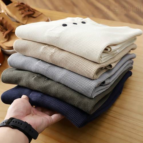 Men Sweater Henley Shirt Long Sleeve Shirts Autumn Clothes Men Knittd Sweater Pure Color Cotton Pullovers Streetwear Tops 2021
