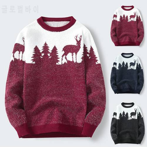 Christmas Elk Sweater Men Sweater 2021 Autumn Winter New Sweatshirts Casual Round Neck Long Sleeve Loose Pullover For Men Tops