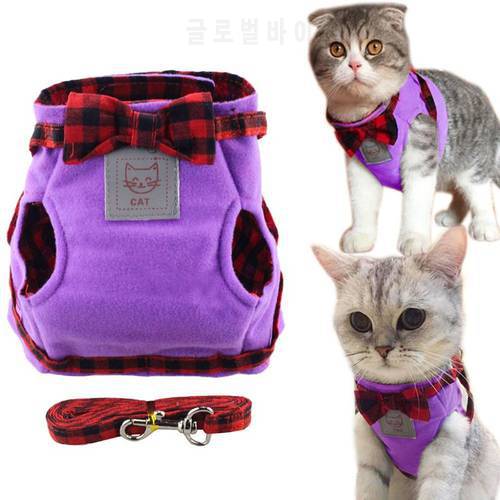 Cute Cat Harness Leash Breathable Vest Cat Collar Vest+Leash Set Pet Traction Elegant British Style Cute Jacket Leash