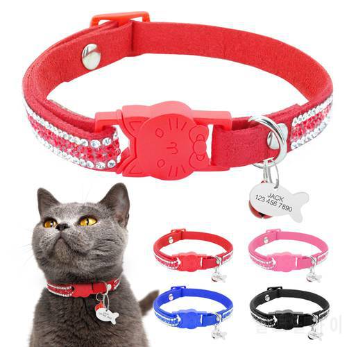 Quick Release Custom Cat Collar Engraved Name Tag Bell Collar Adjustable Puppy Kitten Collars For Small Dogs Cats Personalized