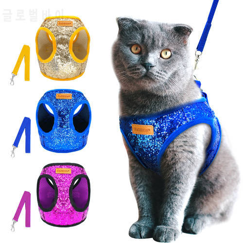 Bling Sequins Cat Dog Harness and Leash Set Adjustable Puppy Kitten Walking Harnesses Vest Traction Belt For Small Dogs Cats