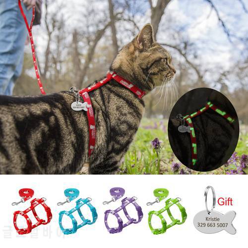 4 Colors Nylon Reflective Cat Puppy Harness Leash Lead Set Walking Adjustable Pet Traction Vest Belt For Cat Kitten Gift ID Tag