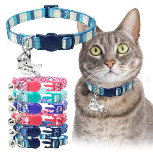 Quick Release Kitten Cat Collar Personalized Pet Puppy Cat Collars With Bell Cat Tag Collar Safety Adjustable For Small Dog Cats