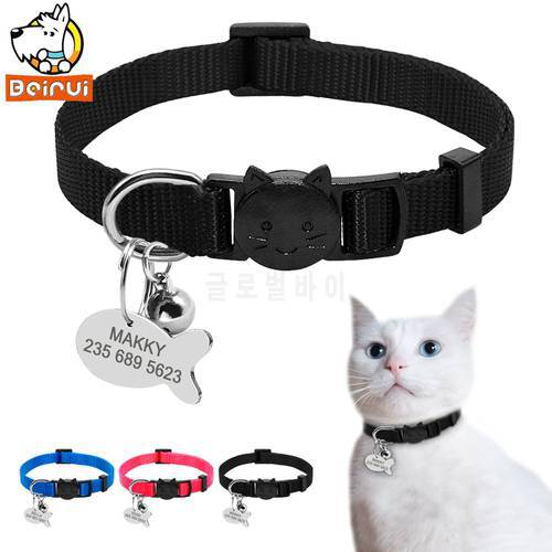 Nylon Quick Release Cat Collar Tag Set Personalized Dog Cat ID Collar Customized Tags Accessories Engraved For Small Cat Pet