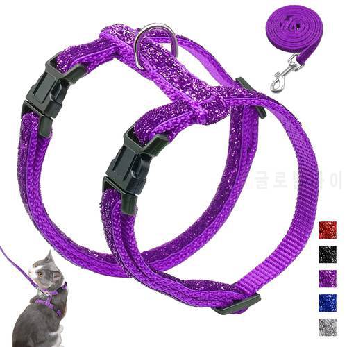 Bling Cat Harness and Leash Set Small Cats Vest Harness Lead Rope Kitten Harness Walking Leashes Set Red Purple Blue