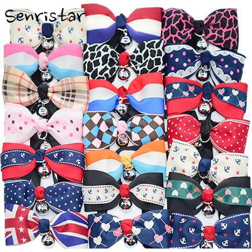 Cute Bow Cat Collar With Bell Bowknot Kawaii Necklace for Pet Adjustable Soft Pattern Tie Cat Collar Kitten Pets Accessories