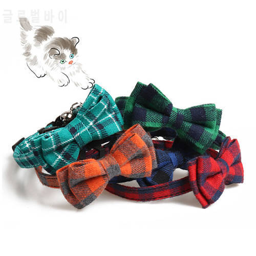 Colorful Plaid Small Dogs Collars Cotton Striped Bowknot Necklace Bulldog Chihuahua Bow Tie Puppy Cats Party Bandana Collar