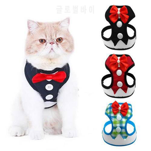 Nylon Cat Dog Harness Vest with Leash Bowtie Adjustable Suit Tuxedo Cute Bowknot Cat Harness Leash Set for Cats Kitten Puppy