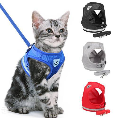 Dog Adjustable Harness Cat Vest Outdoor Walking Lead Leash Dogs Collar Chest Strap Mesh Harness For Small Medium Dog Cat Pet