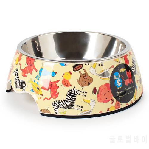 Cartoon Pet Bowl Stainless Steel Dog Cat Bowl Double Use Water Food Storage Feeder Basin Safe Anti-slip Yellow Cute Feeding Bowl